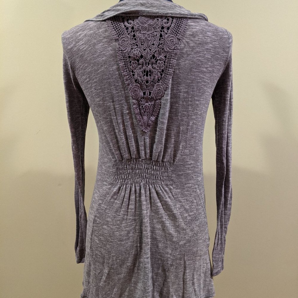 Gray Ruffled Lace Cardigan - Picture 3 of 7